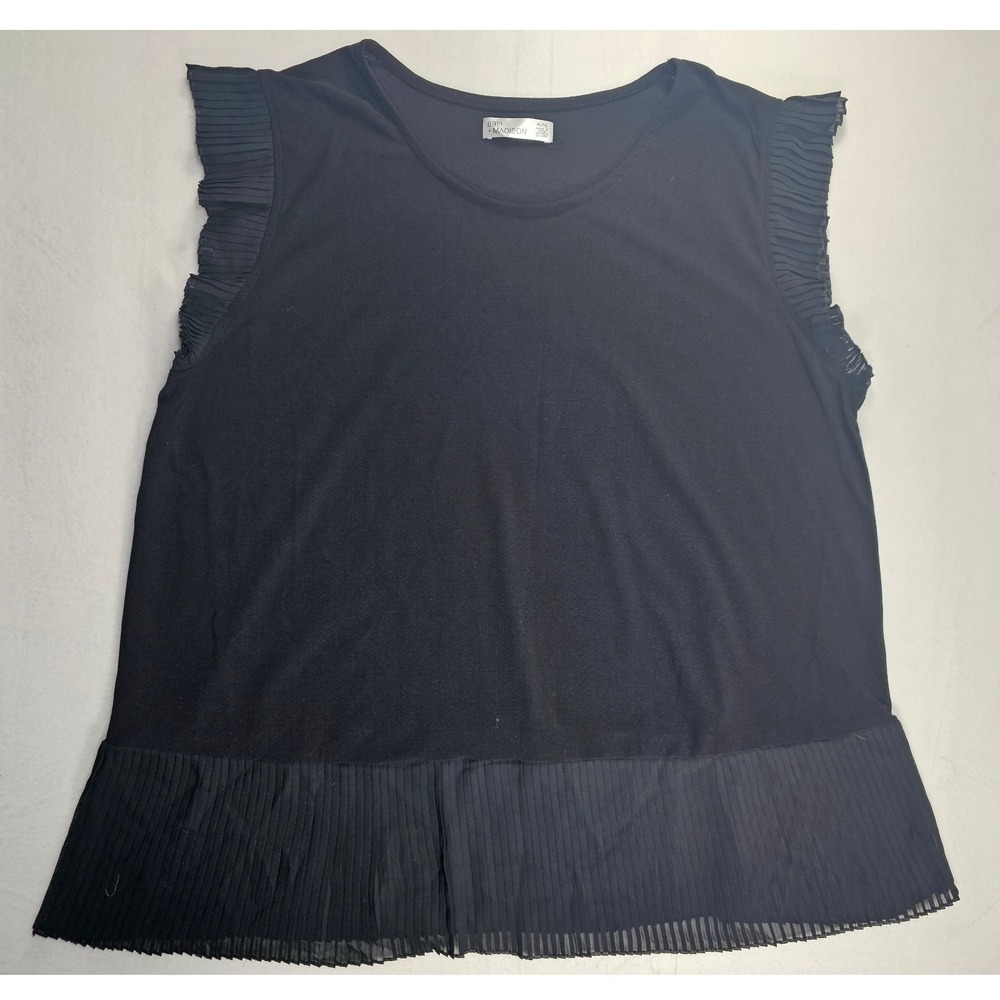 89th + Madison Black‎ Pleated Flutter Sleeve Crew Neck Top Plus Size XL